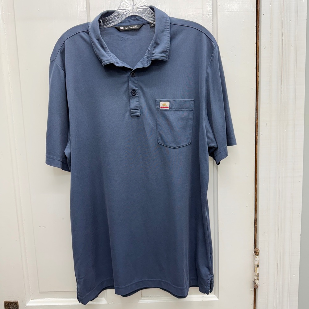 Travis Mathew Mens Large Navy Blue California Republic Pocket Polo Shirt